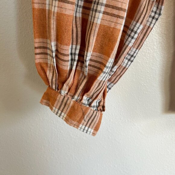 POL Shirt Oversize Plaid Tunic Split Collar Bishop Sleeve - Picture 4 of 11